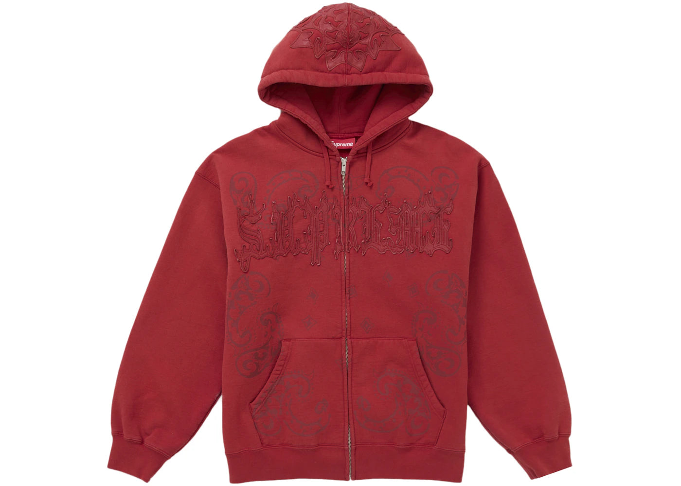 Supreme Leather Applique Zip Up Hooded Sweatshirt Burnt Red - vue secondaire A