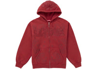 Supreme Leather Applique Zip Up Hooded Sweatshirt Burnt Red