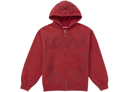 Supreme Leather Applique Zip Up Hooded Sweatshirt Burnt Red - apparel view 2