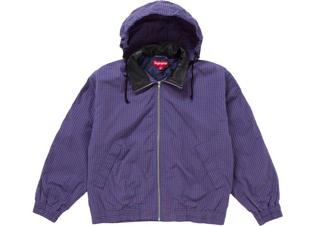 Supreme Leather Collar Utility Jacket (SS25) Blue Plaid - vue secondaire B
