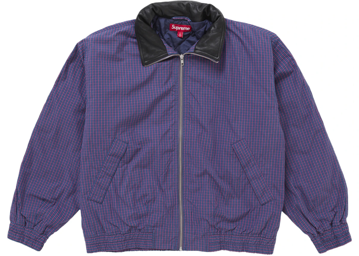 Supreme Leather Collar Utility Jacket (SS25) Blue Plaid - vue secondaire A