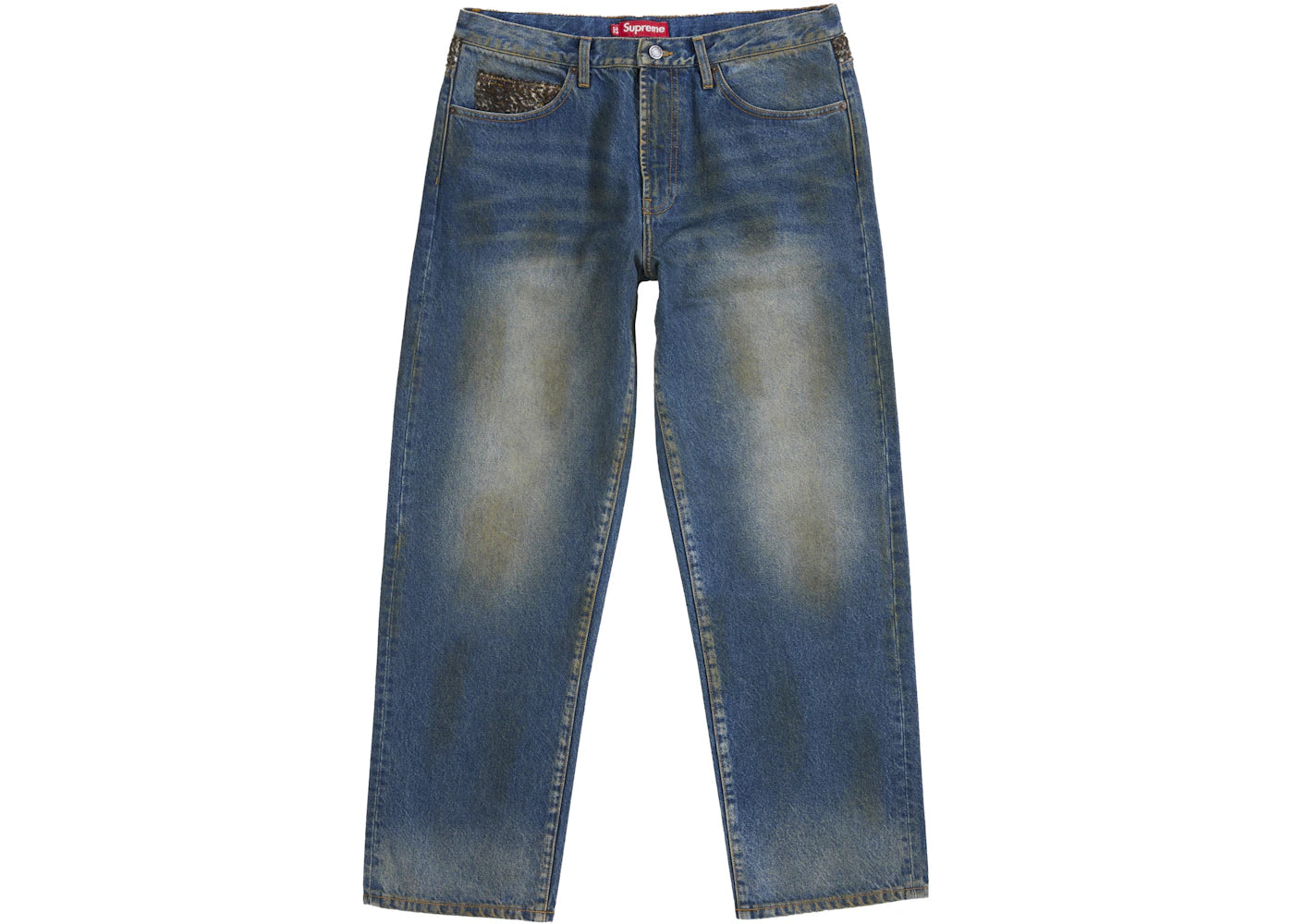 Supreme Leopard Faux Fur Loose Fit Jean Washed Indigo - vue secondaire A