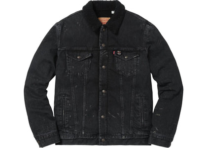 Supreme Levi's Bleached Sherpa Trucker Jacket Black - apparel view 2