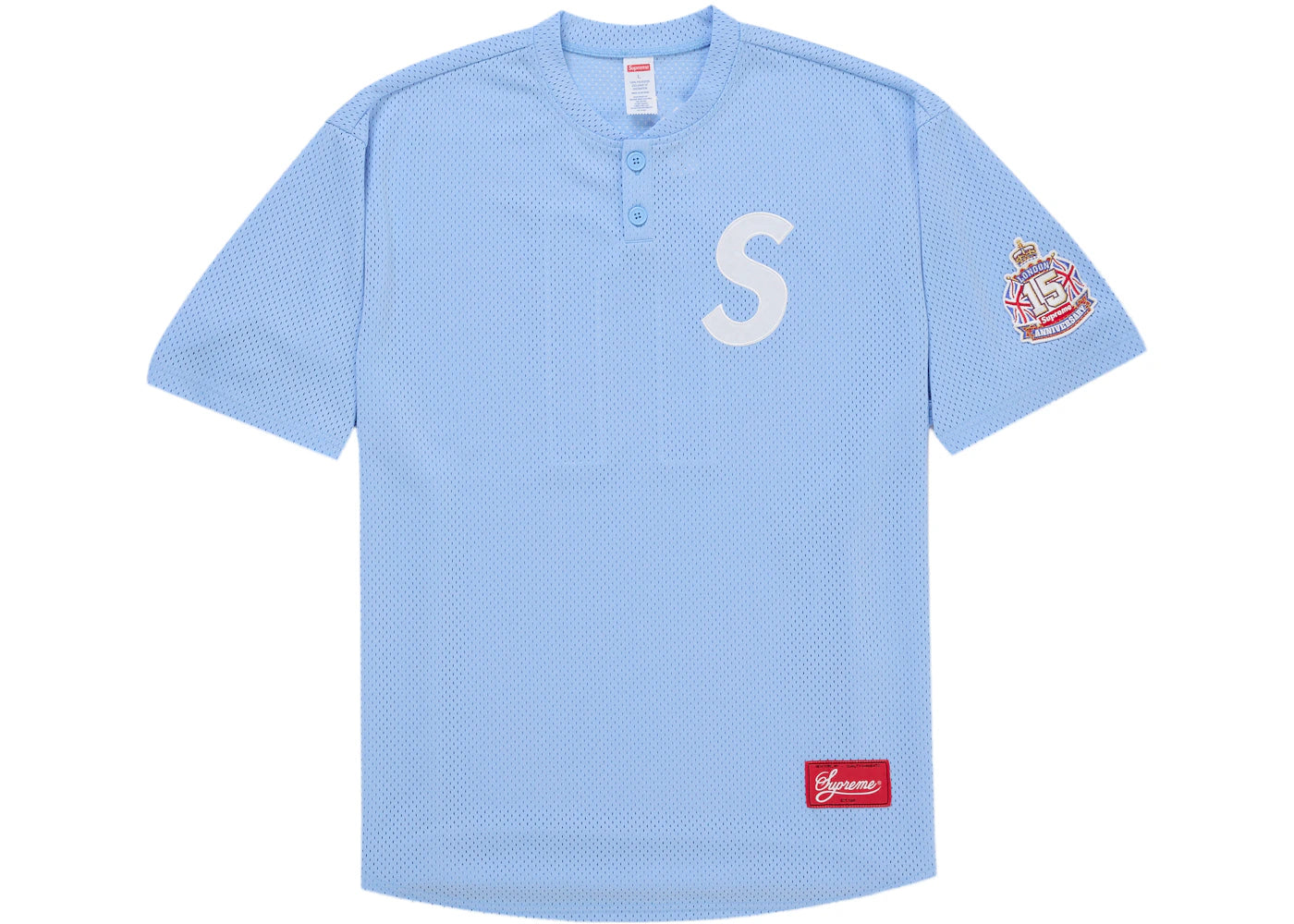 Supreme London Shop S Logo Baseball Henley Light Blue - vue secondaire A
