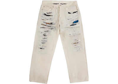 Supreme MM6 Maison Margiela Distressed Loose Fit Selvedge Jean White
