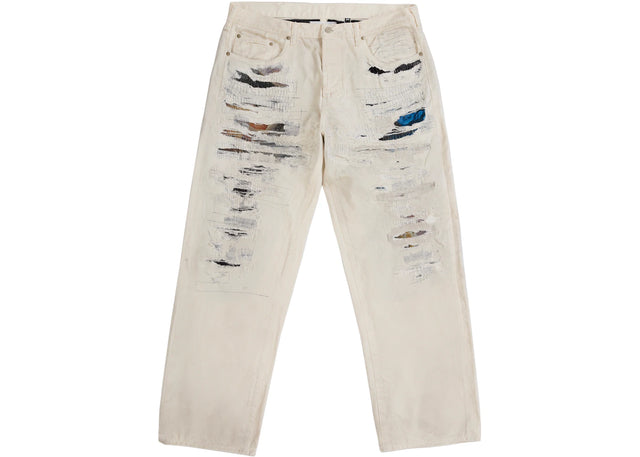 Supreme MM6 Maison Margiela Distressed Loose Fit Selvedge Jean White