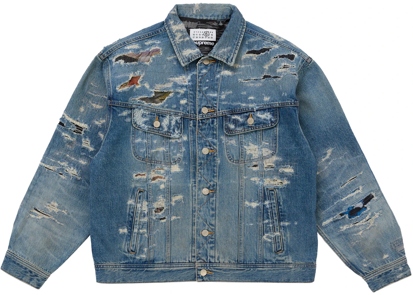 Supreme MM6 Maison Margiela Distressed Selvedge Denim Trucker Jacket Blue - vue secondaire A