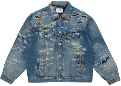 Supreme MM6 Maison Margiela Distressed Selvedge Denim Trucker Jacket Blue - apparel view 2