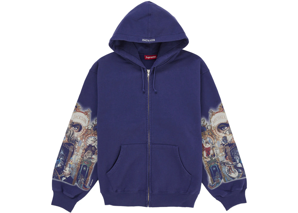 Supreme Michael Jackson Dangerous Zip Up Hooded Sweatshirt Washed Navy - vue secondaire B