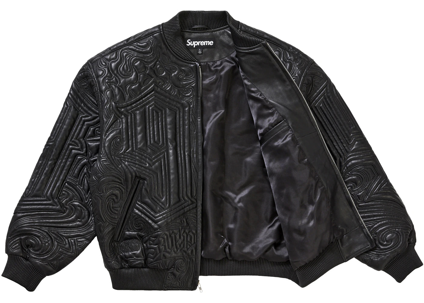 Supreme Mister Cartoon Embroidered Leather Jacket Black - vue secondaire A