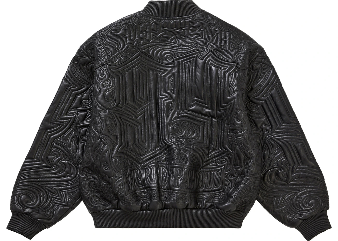 Supreme Mister Cartoon Embroidered Leather Jacket Black - vue secondaire B