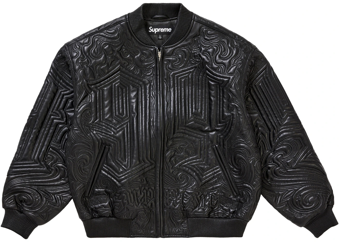 Supreme Mister Cartoon Embroidered Leather Jacket Black - vue 360
