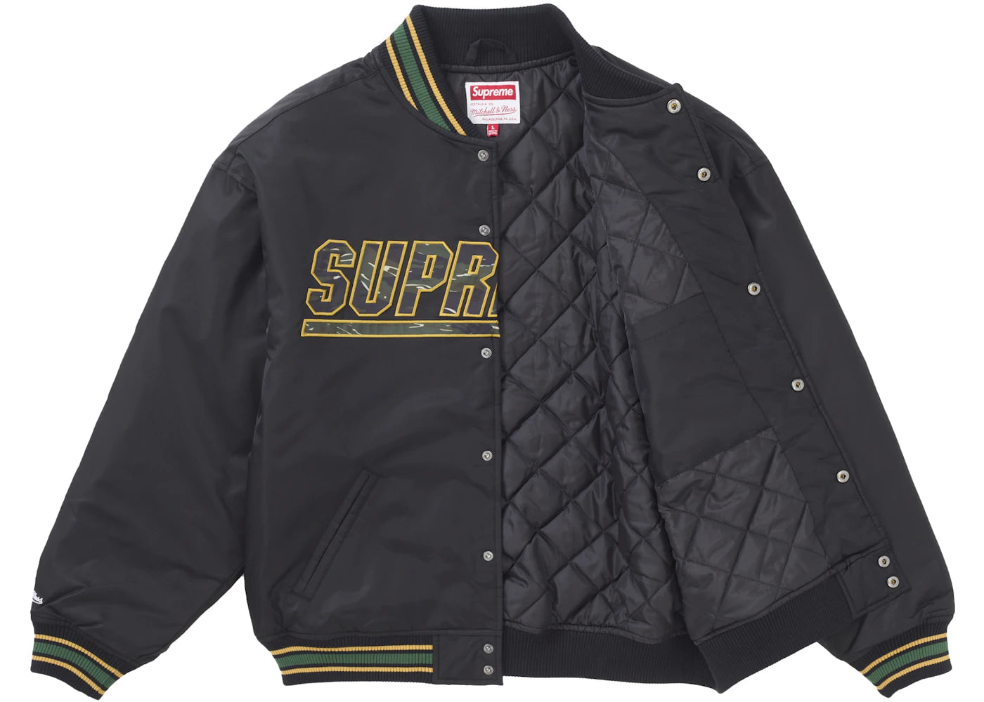 Supreme Mitchell & Ness Camo Logo Varsity Jacket Black - vue secondaire A