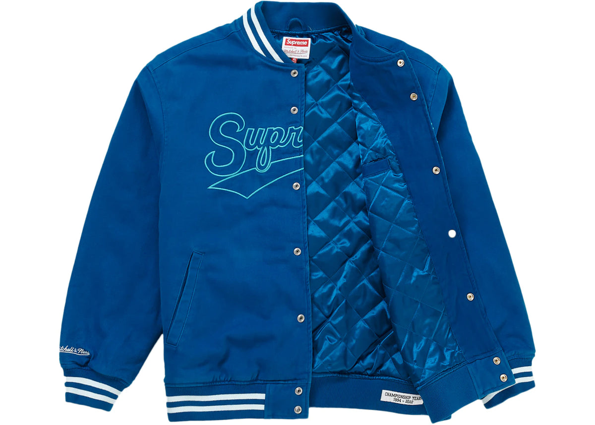Supreme Mitchell & Ness Doughboy Twill Varsity Jacket Blue - vue secondaire B