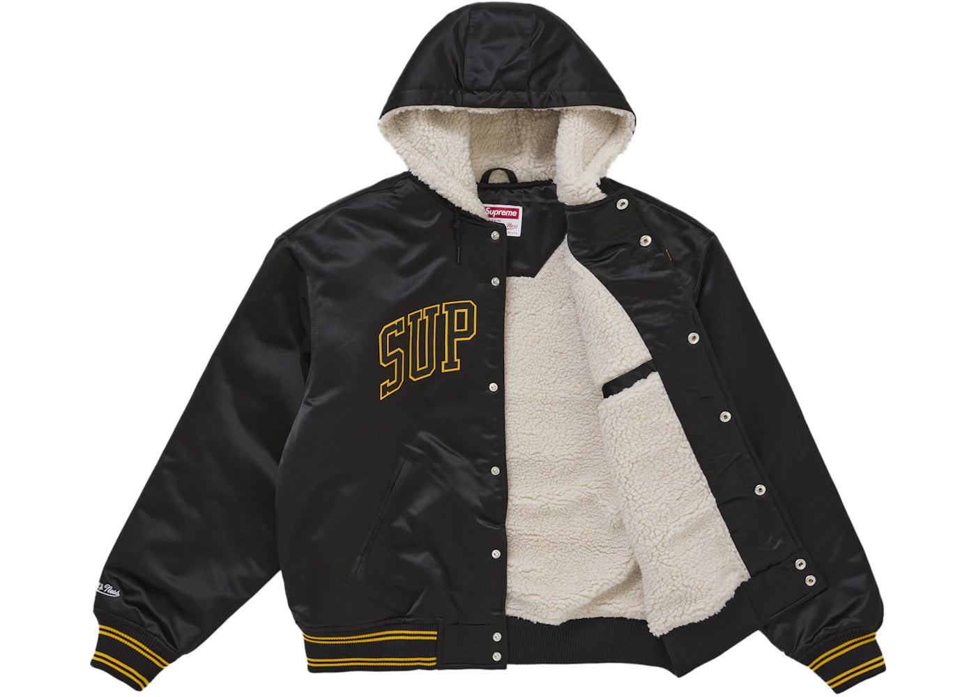 Supreme Mitchell & Ness Lined Hooded Satin Varsity Jacket Black - vue secondaire B