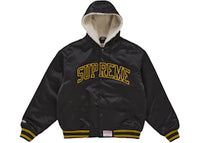 Supreme Mitchell & Ness Lined Hooded Satin Varsity Jacket Black