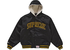 Supreme Mitchell & Ness Lined Hooded Satin Varsity Jacket Black