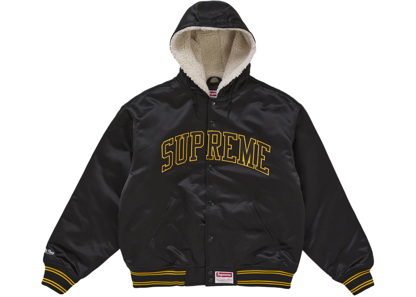Supreme Mitchell & Ness Lined Hooded Satin Varsity Jacket Black - vue secondaire A