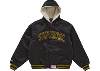 Supreme Mitchell & Ness Lined Hooded Satin Varsity Jacket Black