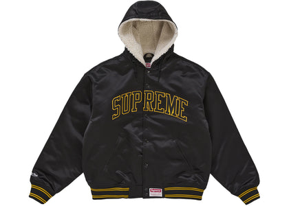 Supreme Mitchell & Ness Lined Hooded Satin Varsity Jacket Black - apparel view 2