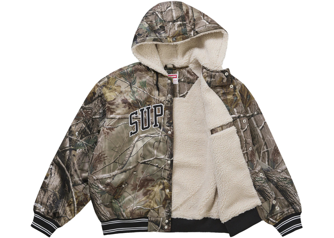 Supreme Mitchell & Ness Lined Hooded Satin Varsity Jacket Realtree AP Camo - vue secondaire B