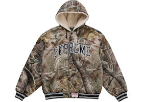 Supreme Mitchell & Ness Lined Hooded Satin Varsity Jacket Realtree AP Camo
