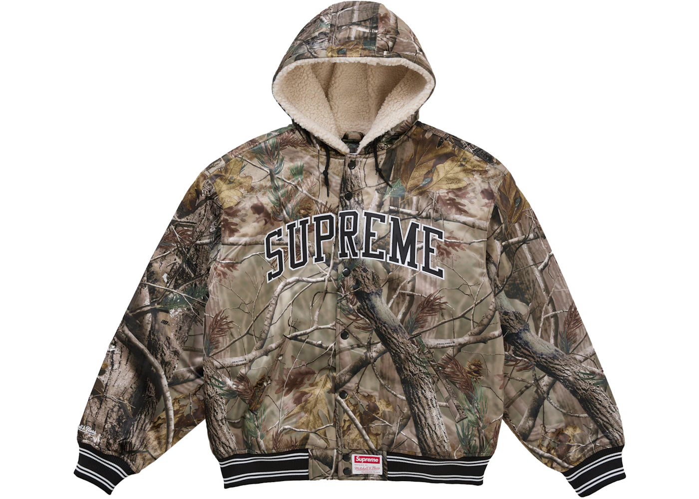 Supreme Mitchell & Ness Lined Hooded Satin Varsity Jacket Realtree AP Camo - vue secondaire A