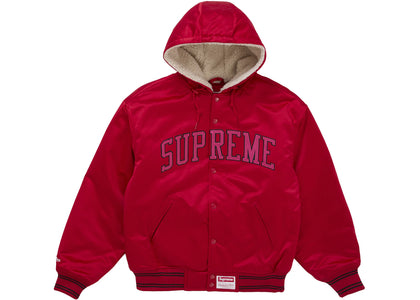 Supreme Mitchell & Ness Lined Hooded Satin Varsity Jacket Red - apparel view 2