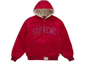 Supreme Mitchell & Ness Lined Hooded Satin Varsity Jacket Red