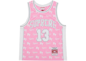 Supreme Mitchell & Ness Monogram Basketball Jersey Pink - vue 360