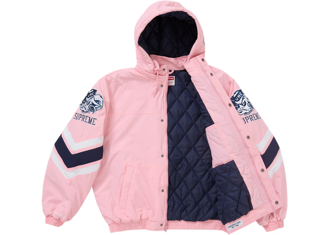 Supreme Mitchell & Ness NCAA Hooded Stadium Jacket Pink - vue secondaire A