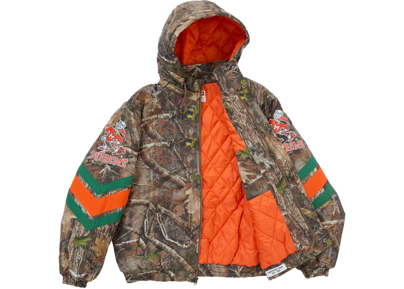 Supreme Mitchell & Ness NCAA Hooded Stadium Jacket Woodland Camo - vue secondaire B
