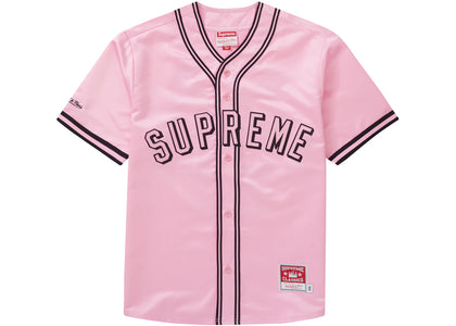 Supreme Mitchell & Ness Satin Baseball Jersey Pink - apparel view 2