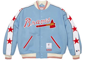 Supreme Mitchell & Ness Teams Varsity Jacket Blue - vue 360