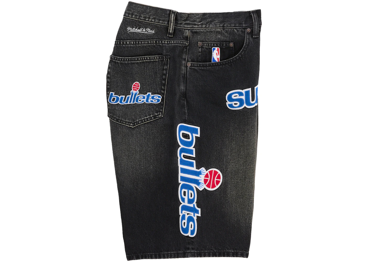 Supreme Mitchell & Ness Washington Bullets Baggy Denim Short Black - vue secondaire A