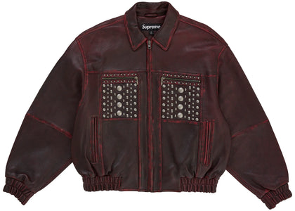 Supreme Multi Studded Leather Jacket Burgundy - apparel view 2