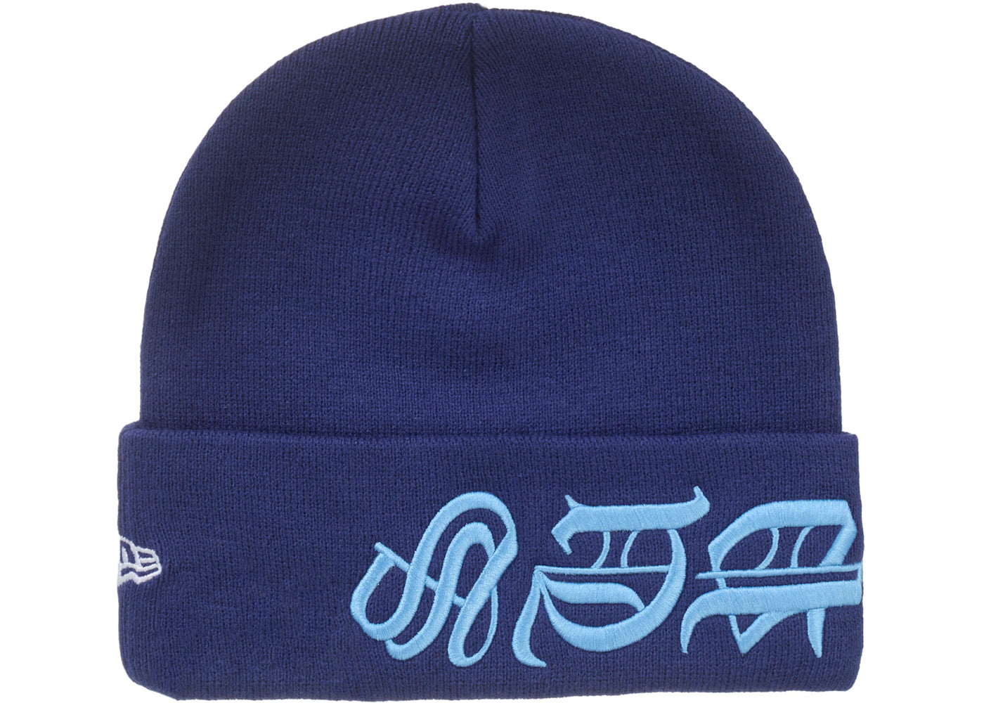 Supreme New Era Blackletter Beanie Washed Navy - vue secondaire A