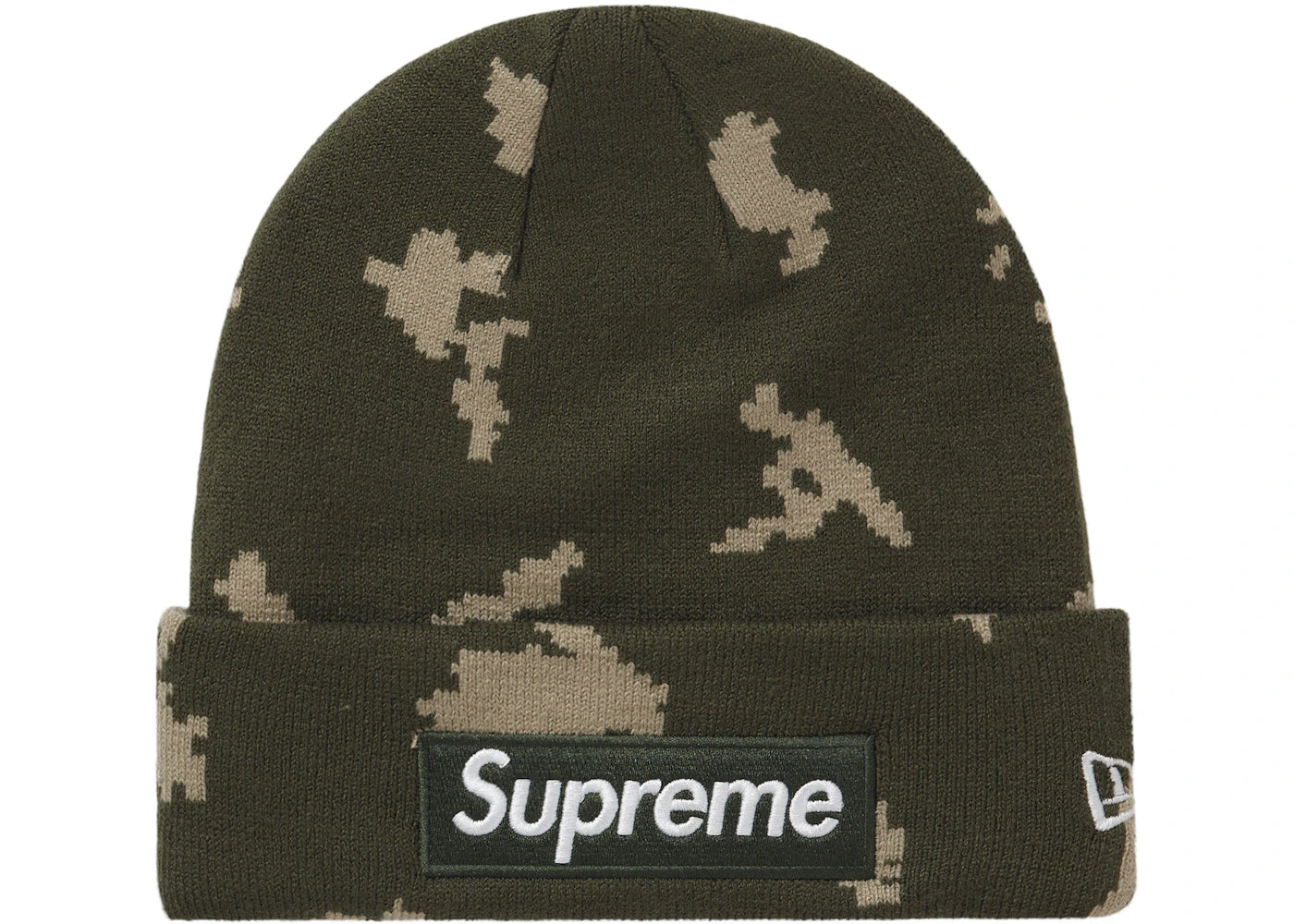 Supreme New Era Box Logo Beanie (FW21) Olive Russian Camo - vue secondaire A