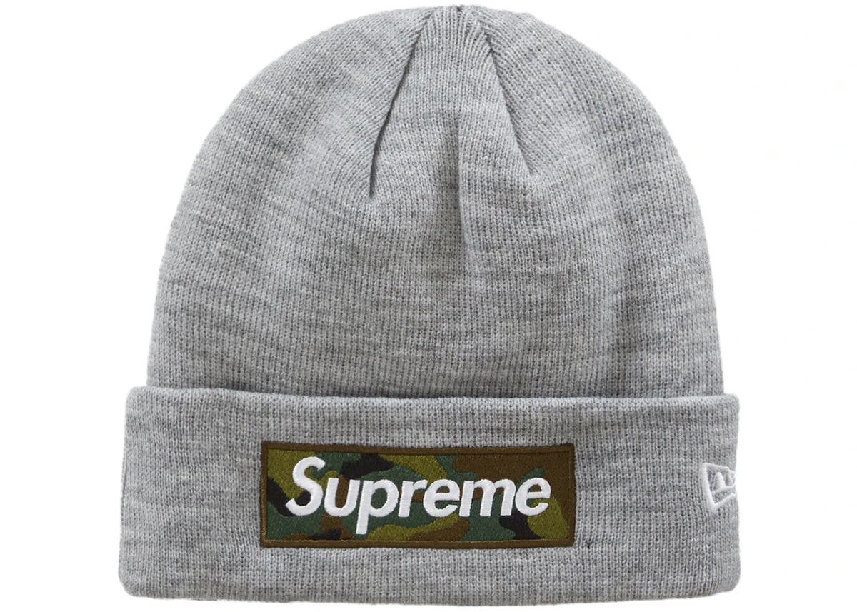 Supreme New Era Box Logo Beanie (FW23) Heather Grey - vue 360