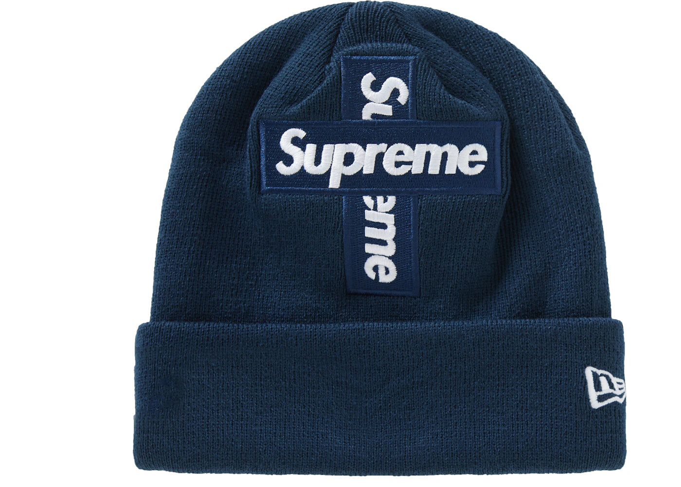 Supreme New Era Cross Box Logo Beanie Navy - vue secondaire A