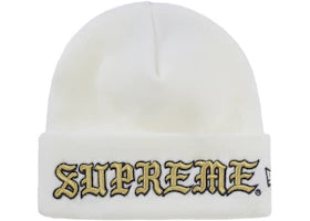 Supreme New Era Old English Beanie White - vue 360