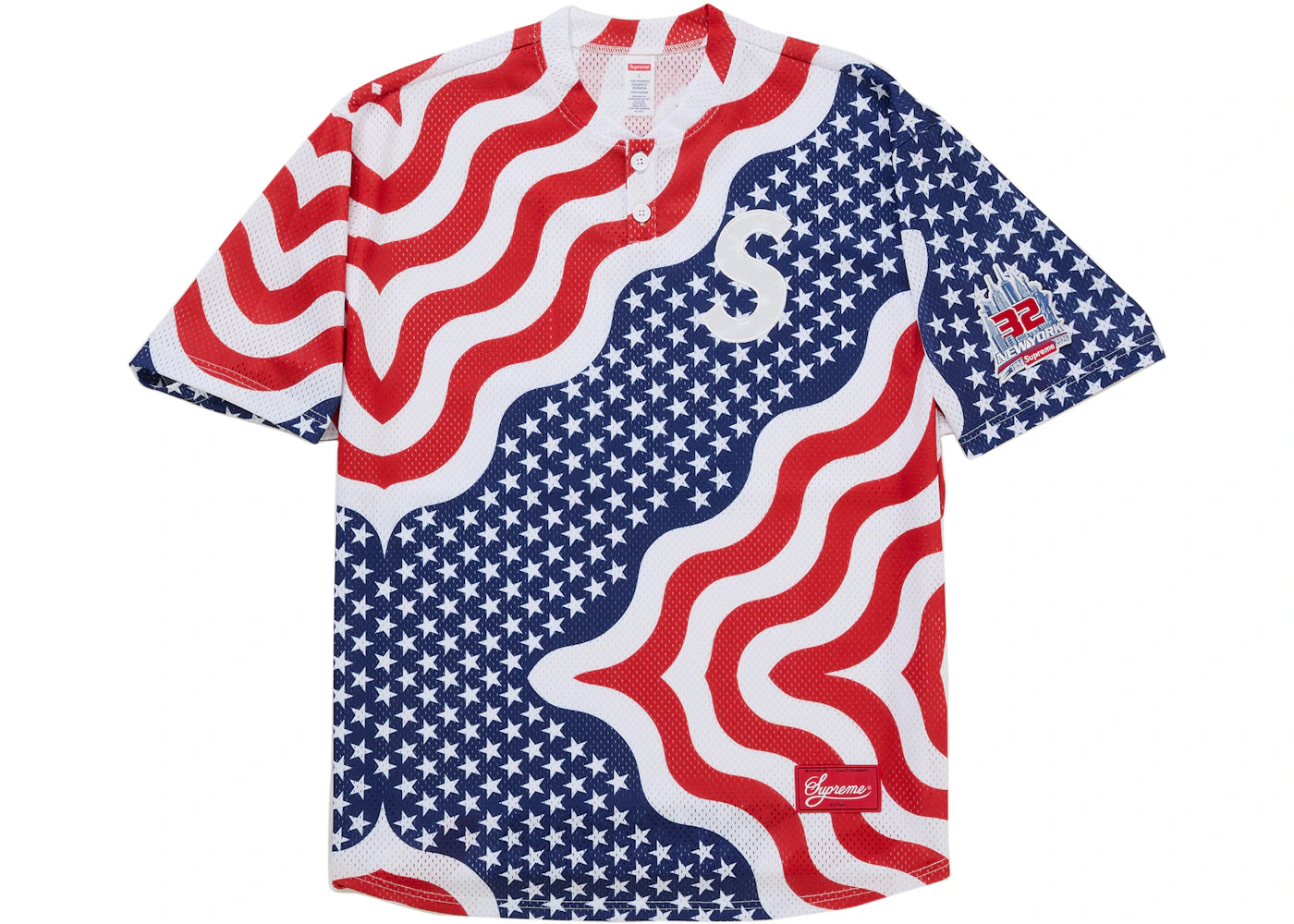 Supreme New York USA Shop S Logo Baseball Henley Flag - vue secondaire A