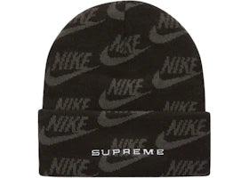 Supreme Nike Jacquard Logos Beanie Black - vue 360