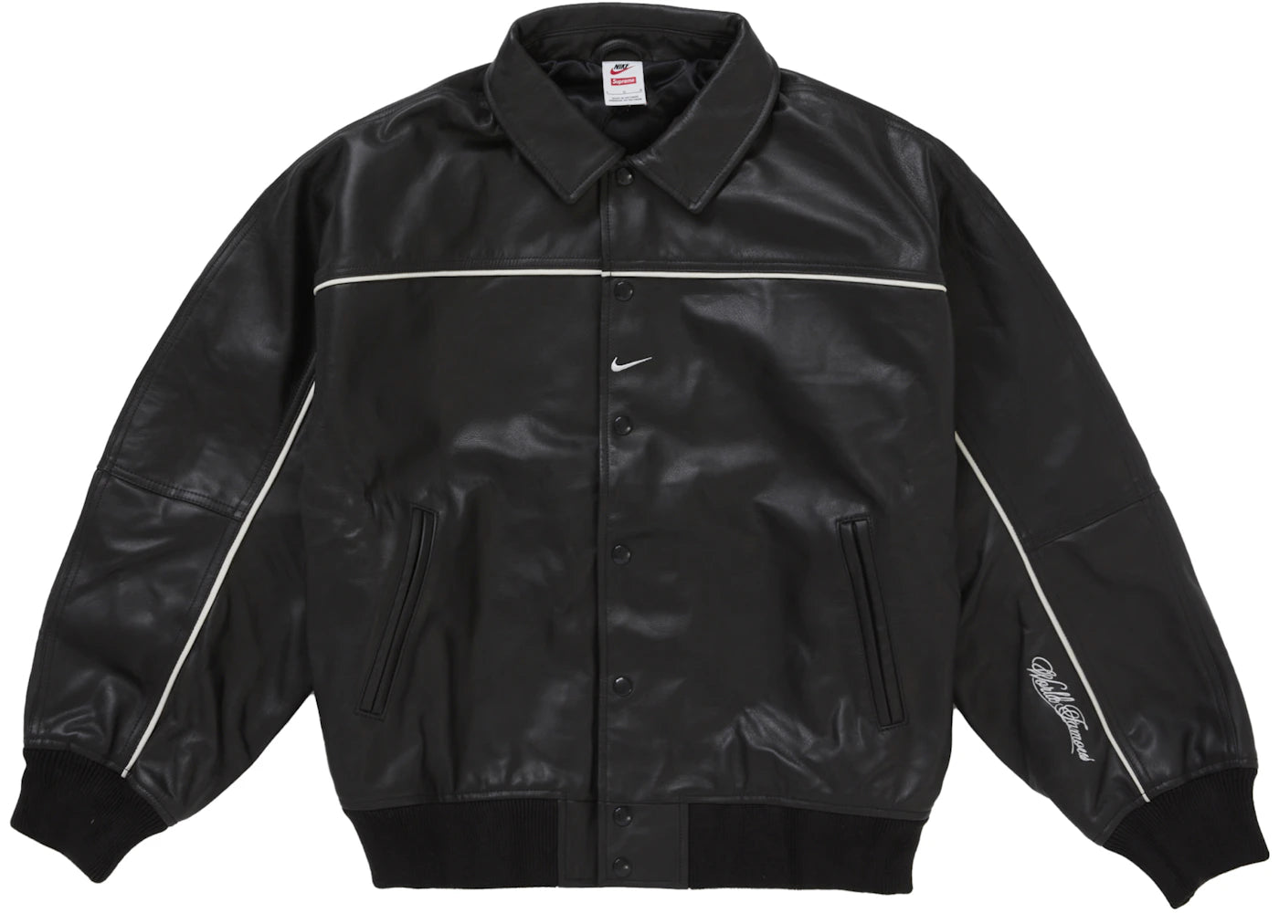 Supreme Nike Leather Varsity Jacket Black - vue secondaire A