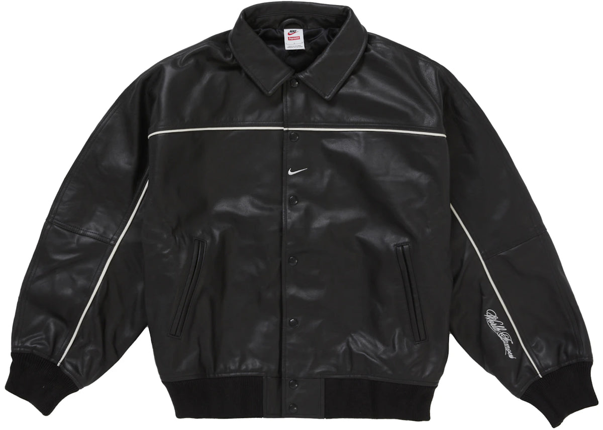 Supreme Nike Leather Varsity Jacket Black - vue 360