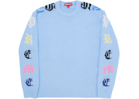 Supreme Old English Sleeves Sweater Light Blue - vue 360