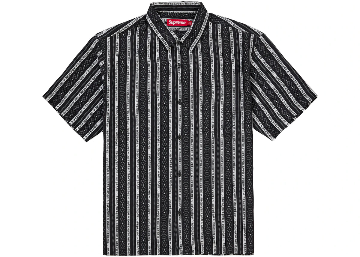 Supreme Old English Stripe Silk S/S Shirt Black - vue secondaire A