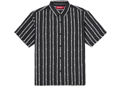 Supreme Old English Stripe Silk S/S Shirt Black - apparel view 2