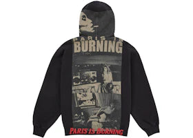 Supreme Paris Is Burning Zip Up Hooded Sweatshirt Black