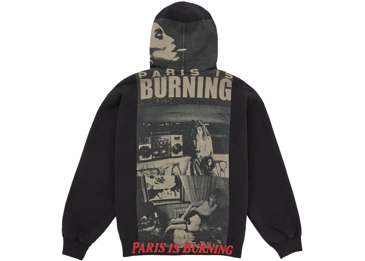 Supreme Paris Is Burning Zip Up Hooded Sweatshirt Black - vue 360